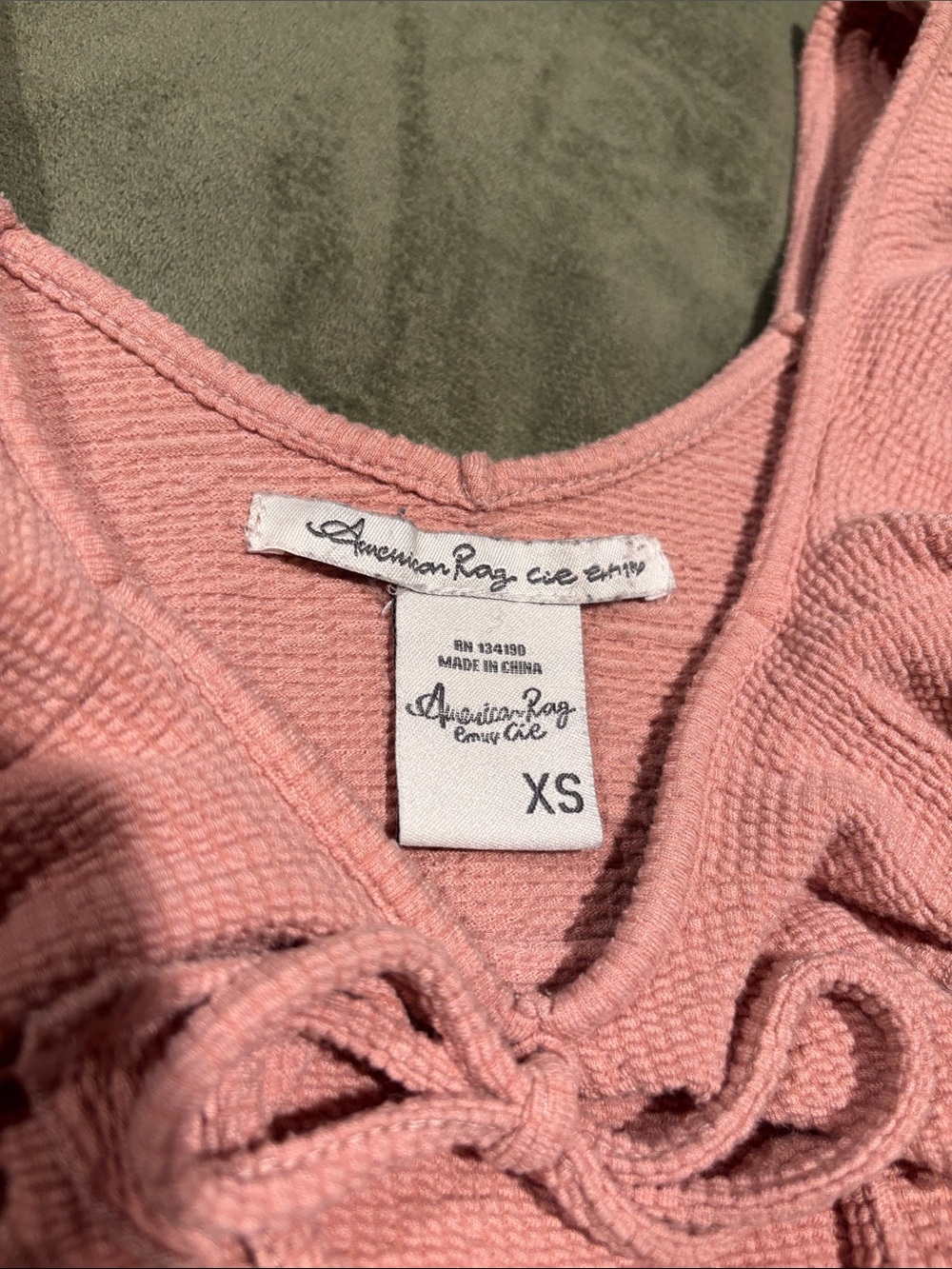 American Rag Pink Ruffled Tie-Front Tank - Picture 2 of 3